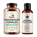 AMANDEAN Premium Glutathione Liposomal & Magnesium Complex Bundle. Antiossidante. Setria liquida. Alto assorbimento di magnesio Threonate, Glycinate & Malate. Salute del cervello e del fegato. Memoria, messa a fuoco e sonno