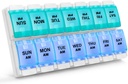 Sukuos AM PM Weekly 7 Day Pill Organizer, 2 volte A Day Pill Box con Arthritis Friendly Push Button, Medicine Cases for Vitamin/Fish Oil/Supplements, Facile da pulire (Cyan&Blue)