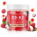 Vitamina D3 K2 Gummies w/Magnesium Sugar Free - 60 Count | D3 Vitamina 5000 IU + K2 (MK-7) 100 mcg - Vegan K2 D3 Integratore di vitamina, Supporti altamente assorbenti Bone, Muscolo, Mood & Immune(Lychee Flavor)