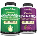 Nutrivein Premium Ashwagandha Capsule & Resveratrolo Supplemento Bundle: capsule di resveratrolo ad alto assorbimento e integratori di Ashwagandha per equilibrio, vitalità, & riparazione