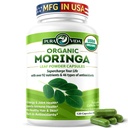 PURA VIDA MORINGA Capsule Polvere di Moringa di origine singola Organica. Pure Moringa Foglia. Energia, Metabolismo, & Supporto immunitario. 120ct. 500mg Caps.