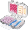 Fullicon Travel Pill Organizer, 4 scomparti Portable Pill Case, Moisture Proof Small Pill Box con Etichette, Travel Pill Case with Double Lock, Pocket Pharmacy for Vitamin D3 & Fish Oil (Grey)