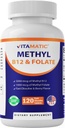 Vitamatic Methyl Folate & B12 Supplemento con Pyridoxal 5 Phosphate (P-5-P) - promuove la salute cardiovascolare e il metabolismo energetico - 120 compresse dissolve veloci - Non OGM & Gluten Free