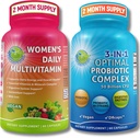 Multivitaminico femminile & supporto probiotico Bundle – 3-in-1 Probiotico con enzimi digestivi & Prebiotici & Donna Multivitamina quotidiana con ferro – Vegan, Non OGM, Clean Daily Wellness Support
