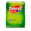 Zyrtec 24 ore Allergy Relief Tablet, Individualmente Wrapped Indoor and Outdoor Allergy Medicine con 10 mg Cetirizine HCl per Antihistamine Tablet, 1 Tablet Per Pack, 50 ct Dispensit Pack
