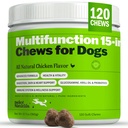 Deley Naturals 15 in 1 Multivitaminico per Cani - Vitamine e Integratori per Cani Completi per Supporto Immune, Giunto, Pelle, Digestione, Cuore e Salute complessiva - Integratori Multifunzione giornalieri - 120 Chews