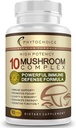 10 Mushroom Complex Nootropic Brain Supplement-Advanced Blend of Best Functional Mushrooms-Brain Memory Focus Energy, Immune Support-Lions Mane-Reishi-Cordyceps-Chaga-Turchia Tail (90 capsule)