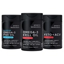 Ricerca sportiva Olio di pesce Omega-3 a tripla resistenza, Krill antartico olio + Phospholipids, Choline & Astaxanthin Mini-Softgels, Keto Plus ACV 500mg di Aceto di Sidro di Mele & 1500mg goBHB Chetoni esogeni