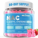 Nextdia NAC Gummies per bambini e adulti, Chewable N-Acetyl Cysteine Supplement 600mg 1000mg w/Vitamin C, Zinco, Elderberry per Antiossidanti e supporto immunitario, Lung & Liver Health, Sugar Free, 120 Ct
