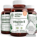 Nutra naturale vitamina E 400 IU Supplemento, arricchisce i nutrienti, promuove la salute della pelle, migliora la crescita dei capelli e delle unghie, supporta il livello grasso corporeo, aiuta la salute del cuore e protegge la texture della pelle, 60 gel morbidi