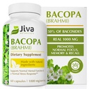 Jiva Botanicals Bacopa Monnieri Supplemento Pure 1000mg per Serving - Alta potenza Bacopa Monnieri (Brahmi) & Estratto per cervello normale, messa a fuoco, & supporto della memoria - Erbe ayurvediche - 60 capsule