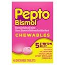 Pepto Bismol Chewable Tablets per Nausea, Heartburn, Indigestion, Upset Stomach, and Diarrhea - 5 Symptom Fast Relief, Original Flavor, 48 ct