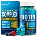 Biotin Collagen Keratin Gummies - Multivitamina Naturale per Capelli, Pelle & Unghie con Vitamina A, D, B7 - Anti Aging Collagen Gummy Vitamine per Uomo & Donne, Hair & Nail Growth Supplement - 60 Gummy Bears