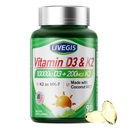 Vitamina D3 K2 Softgels, D3 10000 IU con K2 (MK-7) 200 mcg con olio di cocco Softgels, Facile da ingoiare 2 in 1 Vitamine D & K, Supporta l'assorbimento di calcio, Immune e salute del cuore - 90 conteggi