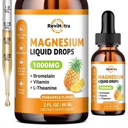 Magnesio Glycinate Gocce Liquide, 1000mg di Liquid Magnesium supplemento complesso per il sonno, Neve, Energia, Muscolo, Bone, Calma & Digestione, Alto assorbimento, 2 Fl Oz, Aroma di ananas senza zucchero