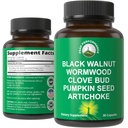 Wormwood Black Walnut Clove Cleanse for Humans. Eliminazione Detox + Intestinal Support Capsule Supplemento per Adulti e Bambini. Pillole con carciofo e zucca per benefici aggiuntivi