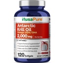 NusaPure Antarctic Krill Oil 2000 mg 120 Softgels, Omega-3 EPA 360mg, DHA 240mg, Soyfree Astaxanthin Supplemento Sorgente da Krill 800ppm