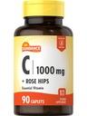 Vitamina di Sundance C 1000mg con Rose HIPS | 90 Caplets vegetariani | Vitamina essenziale | Vegetariano, Non OGM e Integratore senza glutine