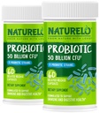 NATURELO Probiotici per la salute digestiva - 50 miliardi di CFU, 11 Strains, supplemento uso quotidiano - Boosts sistema immunitario, rilascio ritardato, no-frigo, 60 capsule vegetariane (pacchetto di 2)
