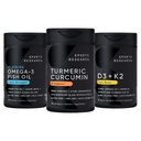 Ricerca sportiva Wild Alaskan Pollock Omega 3 Fish Oil 90 Softgels (1250 mg), Curcumina curcuma curcumina C3 Complex (120 Softgels) e Vegan 5000 IU Vitamin D + 100mcg Mk7 Vitamin K (60 Softgels)