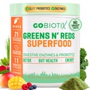 GOBIOTIX Super Greens and Reds Powder - Superfood rosso e verde - Integratore probiotico - Polvere di radice digestiva di enzimi e barbabietola - Integratore alimentare organico di alimenti integrali (Mango, 1 confezione)