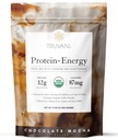 Truvani Protein + Energy Drink Mix con 87mg Caffeina | Chocolate Mocha | 12g Organic Plant Based Protein | 20 Serve | USDA Organic Coffee Powder & Adaptogens | Gluten & Dairy Free | Vegan