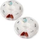 Deke Home - Round Portable Pill Box (2 Pack), Medicine Planner, Piccolo 7 giorni Weekly Travel Container, Farmaci, Vitamin Holder, Pillbox Organizer, Pill Dispenser, Daily Sorter & Reminder, BPA Free