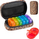 Serfeymi Organizzatore di viaggio settimanale 2 volte al giorno AM Aggiornato Rainbow Pill Box 7 giorno con custodia portatile della pellame della tela della cerniera, organizzatore di medicina per le pillole, vitamine, oli di pesce - marrone 01