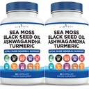 Sea Moss Black Seed Oil Ashwagandha Turmeric Bladderwrack Burdock - con Manuka, Honey Dandelion, ACV Black Pepper Gluten Free - 2-Pack