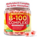 Super Vitamina B Complex Gummies - Tutte le B Vitamine Comprese Methyl B12, B1, B2, B3, B5, B6, Biotin, Methylfolate con Vitamina C, Choline, Inositol, PABA per l'energia, Brain & Immune Support, Sugar Free