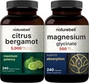 NatureBell Magnesium Glycinate Capsule 500mg & Citrus Bergamot Veggie Capsule 5.000 mg Equivalente Bundle Pack | Minerale Chelato & Purificato | Alto livello Antiossidante