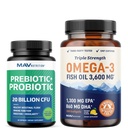 Omega 3 Fish Oil e capsule probiotici | Triple Strength EPA & DHA Omega 3 Burpless Softgels Plus Probiotici & Prebiotici Capsule per Gut Health & Immune Support | 60 Serve Ogni