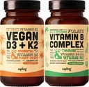 Sapling Vegan Vitamin D3 + K2 & Vitamina B Complex Bundle - 4000 IU Vitamina D3 e 100mcg Vitamina K2 come Mk7, Vitamine B essenziali con tutta la miscela alimentare, B1, B2, B3, B5, B6, B7, Folate