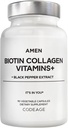 Vitamine + 10.000 mcg Integratore Biotina - Collage idrolizzato, Vitamine C & E, Folate, Acido Ialuronico, Keratina, MSM, Palmetto Segato - Alimentazione 3-Month - Non OGM - 90 capsule