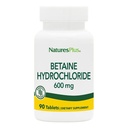 NaturesPlus Betaine HCl (Hydrochloride) - 600 mg, 90 compresse - Supplemento supporto digestivo, Allevia i sintomi di bruciore occasionale e indigestione - Ipoallergenico, senza glutine - 90 Serve