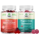 Bundle of Fiber Gummies - Chicory Root Supplemento con supporto prebiotico per Gut & Digestive Health and Magnesium Gummies - Citrato di Magnesio rilassante - Raspberry aromatizzato per Body & Mind Relax