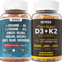 NEVISS Sugar Free L-Tyrosine L-Theanine Gummies 120 conti + Sugar Free D3 5000IU K2 Gummies 120 conti