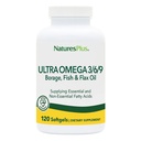 Nature Plus Ultra Omega 3 6 9-1200 mg, 120 Softgels - Olio di borraccia, Olio di pesce, Integratore di olio di lino - Senza glutine - 120 Serve