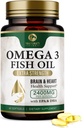 Omega 3 Fish Oil Pills 2400mg - Triple Strength Omega 3 Fish Oil Supplements - Migliori acidi grassi EPA & DHA per il cervello e il supporto di salute del cuore, supplemento Omega3 della natura, alimentazione di 30 giorni - 60 Softgels