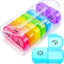 AUVON XL Organizzatore di pillole settimanali 2 volte al giorno con grande apertura per il riempimento facile, AM PM Pill Box 7 giorno in colori arcobaleno, custodia di viaggio portatile Pill per il farmaco, vitamine, oli di pesce, integratori