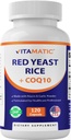 Vitamatic Citrinin-Free Riso Rosso Yeast 1200 mg. Capsule con CoQ10 100mg, Niacina Libera Flush 100mg, & Polvere Aglio 20mg - 120 Veg Capsule