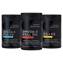 Ricerca sportiva Antartico Krill olio Omega 3 1000mg (forza doppia) con Phospholipids, Choline & Astaxanthin, Triple Strength Omega 3 Fish Oil Single-Source Wild Alaska Pollock 1250mg, Vitamina D3 K2