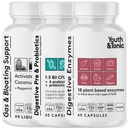 Supporto & Detox per Regolarità, Gas & Bloating & Gut Health. Tutti i tipi di enzimi digestivi Probiotici & Prebiotici Carbonio Menta piperita & Olio di cocco biologico 180 pillole