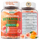 Vitamina C 1000mg Gummies per Adulti - Vitamina C Chewable con Elderberry, Zinc & 8mg Iron, Zucchero Vit C Integratori, Supporto Immune Giornaliero Gummies per Energia, Collage Booster 60 Conti