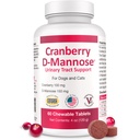 Cranberry D-Mannose Integratore del tratto urinario per cani e gatti – Supporto per la salute della vescica e dell'UTI – Estratto di mirtillo, D-Mannose & Vitamina C–Promotes Funzione urinaria di benessere & rene – 60 compresse da masticare