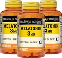 MASON Melatonina NATURAL 3 mg con B6 & Calcium, Natural Sleep Aid, Supporta sonno riposante, 60 compresse (Pack of 3)