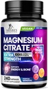 Magnesio Citrato Supplemento pillole 1000mg - 3X Forza Integratori di Magnesio per Bone, Muscolo, Cuore, Sostegno di sonno della natura per gli uomini e le donne, Vegan Mag Mineral, Non OGM, Bottigliato negli Stati Uniti, 240 Capsule