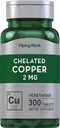Piping Rock Chelated Copper 2 mg Supplemento | 300 compresse | Vegetariano, Non OGM, Gluten Free