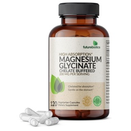 Futurebiotici Magnesio Glycinate 200 MG per Serving Chelated for High Absorption, Gentle On Stomach, Non OGM, 120 capsule vegetariane