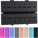 Organizzatore pieghevole Pill 2 volte al giorno w/Etched Etichette - Protezione individuale &amp; Portable Weekly AM PM Pill Box, contenitore di medicina di 7 giorni, grande caso di viaggio per supplemento settimanale Vitamina - Tutto nero
